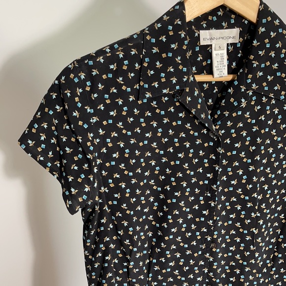 Evan Picone Vintage Floral Button Down Silk Shirt - Picture 3 of 5